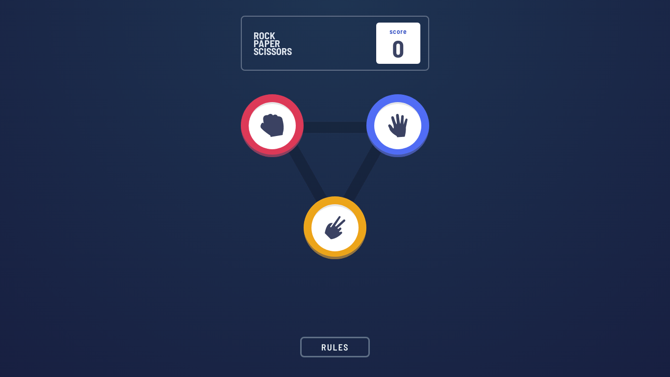 Screenshot of the Rock Paper Scissors app. The title section contains the lyrics of "Rock Paper Scissors" and the actual score. There are also three buttons with rock, paper and scissors icons and a button showing the rules of the game.